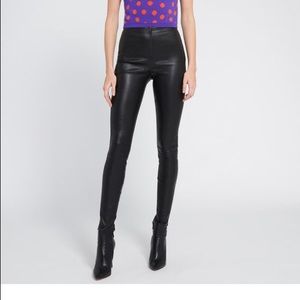 Alice + Olivia Black Leather Front Zip Pants Sz 4